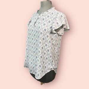 LOFT Floral Paisley Print Key Hole Neck Ruffle Sleeves Blouse Sz S